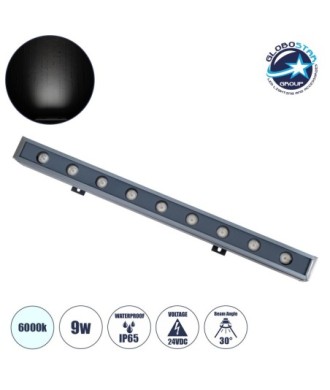 GLOBOSTAR® WASHERNAIA 90174 Μπάρα Φωτισμού Wall Washer LED 9W 1080lm 30° DC 24V Αδιάβροχο IP65 Ψυχρό Λευκό 6000K Dimmable - Bridgelux SMD Chip - Γκρι Ανθρακί - Μ50 x Π4 x Υ5cm - 3 Χρόνια Εγγύηση